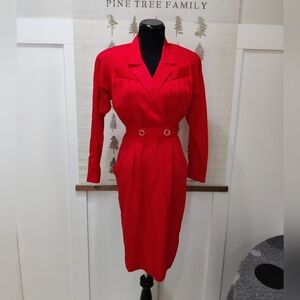 Vintage 80s Taurus II Red Pleated Power Dress ILGWU Made in USA - Size 4